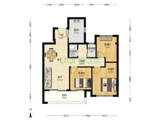 美的云璟 3室1厅2卫 89平方