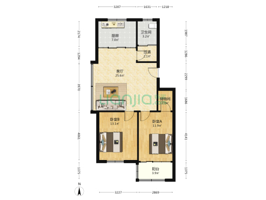 天润一品苑A区 2室1厅1卫 89平方