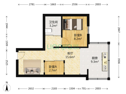园东二小区 2室1厅1卫 44平方