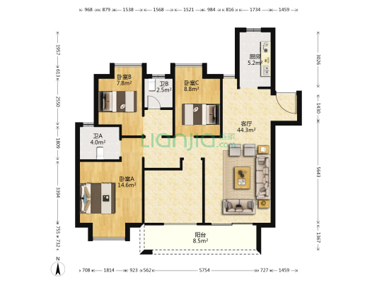 首创瑞府 3室1厅2卫 126平方