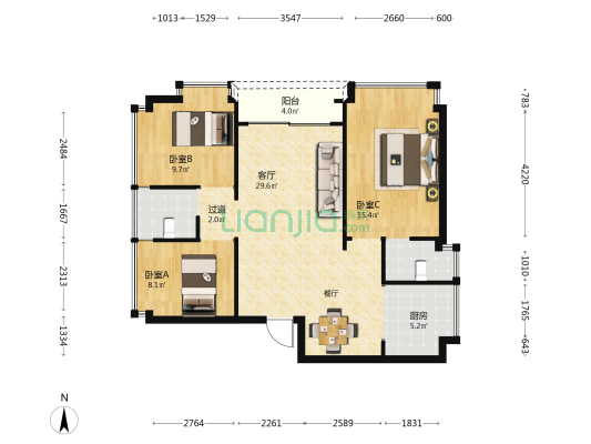 坦诚一街9号 3室1厅2卫 89平方