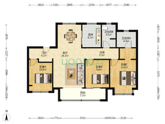 中国铁建花语拾光 3室1厅2卫 125平方