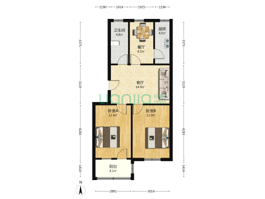 淮阴县供电局宿舍 2室2厅1卫 74平方
