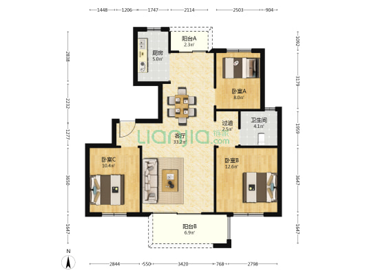滨湖丽景花园 3室1厅1卫 104平方