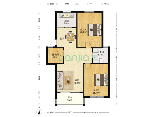 景阳花园 2室1厅1卫 103平方