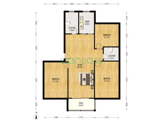 曙光楼 1室0厅2卫 135平方