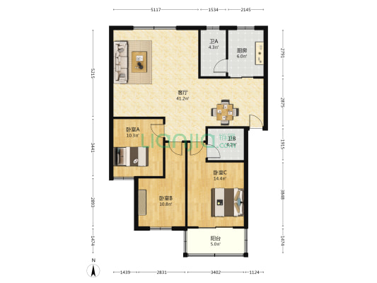 南建公寓 3室1厅2卫 114平方