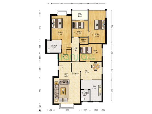 中江国际花城 4室2厅2卫 162平方
