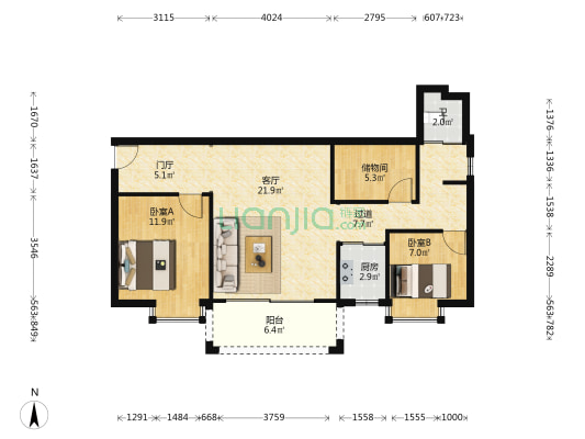 百悦湾 2室1厅1卫 87平方