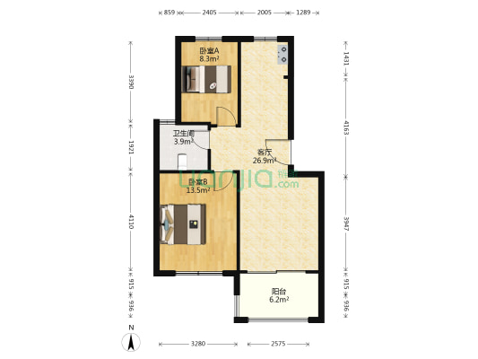 西溪庭院 2室1厅1卫 70平方