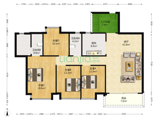 金泽华庭 4室1厅2卫 154平方