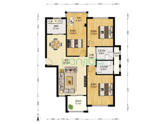 空港国际星城 4室1厅2卫 120平方