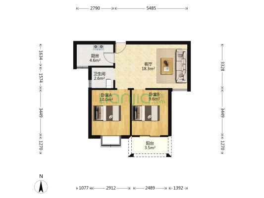 金山嘉苑一区 2室1厅1卫 62平方
