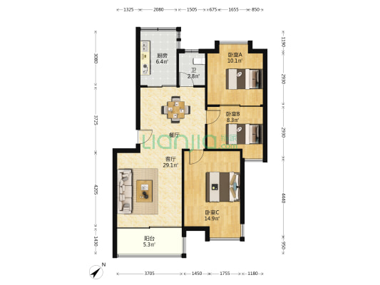 康美裕豪苑 3室1厅1卫 88平方