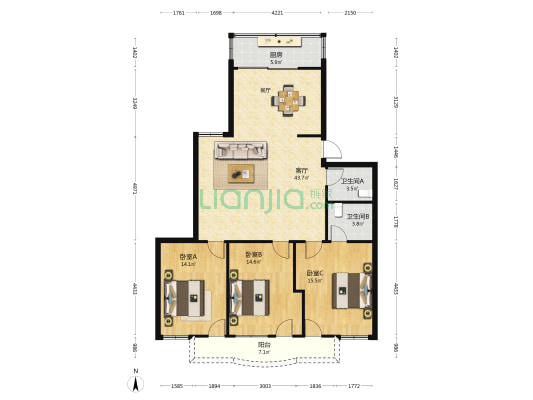 玉斗园 3室1厅2卫 140平方