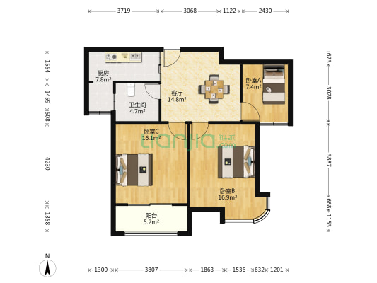 億源国际花园 3室1厅1卫 98平方