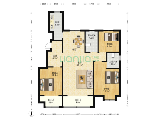 浞河八号 3室1厅2卫 129平方