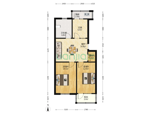 电信局小区 2室1厅1卫 78平方