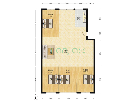 经余花苑 4室1厅0卫 148平方