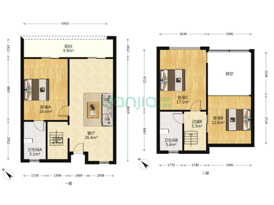 君悦山三区 3室1厅2卫 95平方