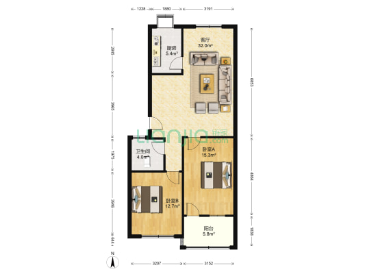 铁四院清逸园 2室1厅1卫 90平方