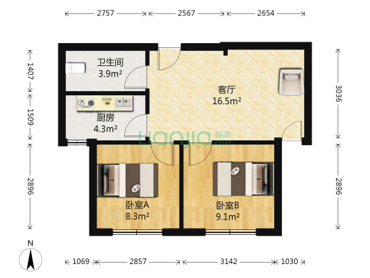澳海梦想城 2室1厅1卫 59平方