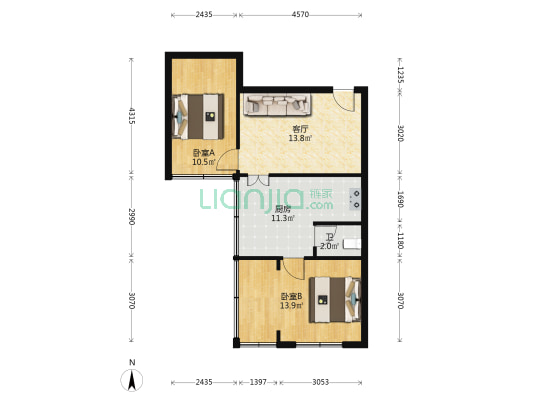 黔灵西路32号 2室1厅1卫 62平方