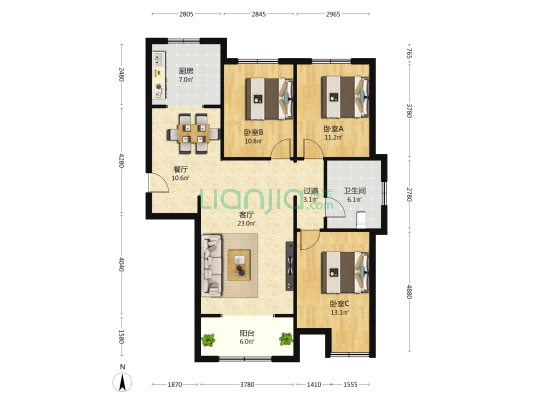 京台嘉苑二区 3室2厅1卫 115平方