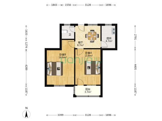 安家湾1到100号 2室1厅1卫 67平方