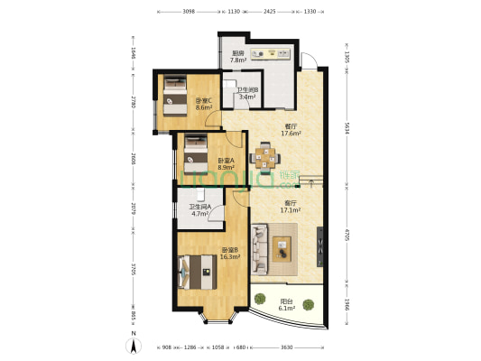 世纪家园 3室2厅2卫 118平方