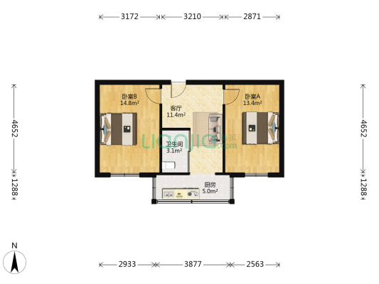 天主教堂宿舍 2室1厅1卫 60平方
