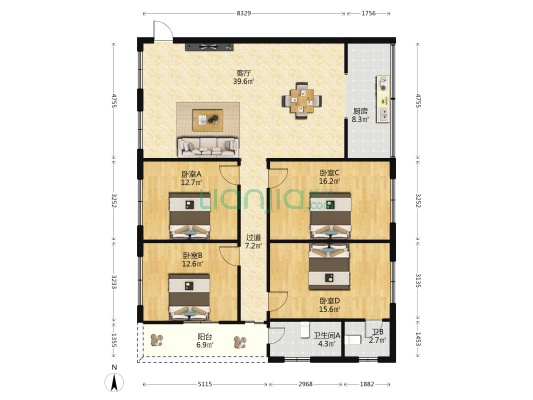 泰河苑 4室1厅2卫 140平方