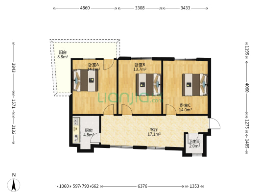 青石弄4号 3室1厅1卫 91平方