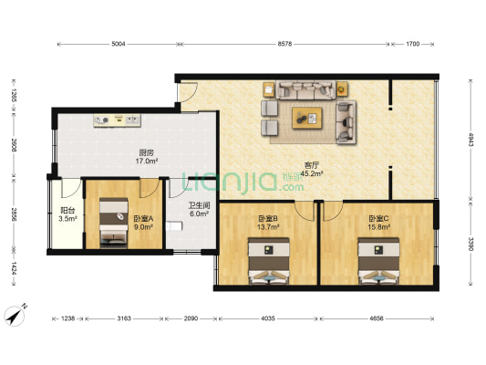 巴县大道社区 3室1厅1卫 130平方