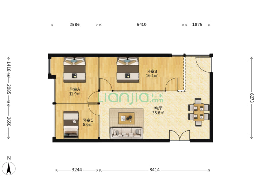 华宇旭辉大厦 3室1厅0卫 106平方