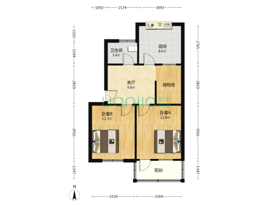 车站路18号 2室1厅1卫 68平方