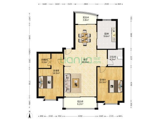 湖滨花苑 2室1厅1卫 130平方
