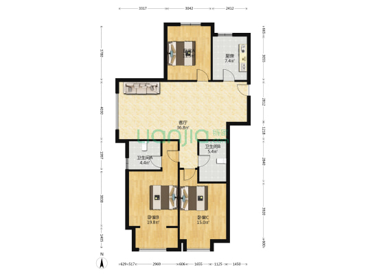 融创中心 3室1厅2卫 137平方