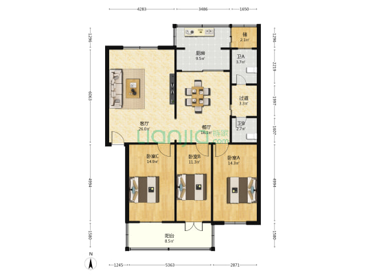 旅游局家属楼 3室2厅2卫 127平方