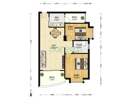 桃源居二区 2室1厅1卫 82平方