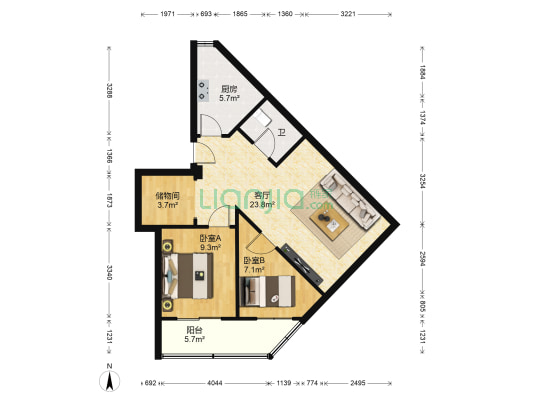 合作小区（九州大道） 2室1厅1卫 68平方