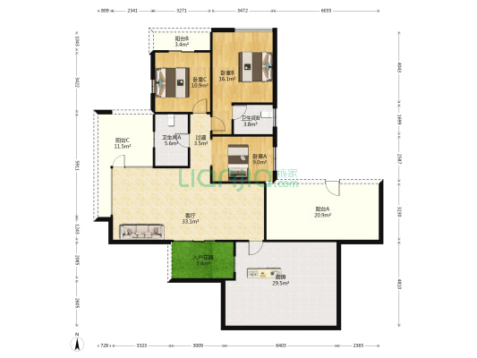 长房南屏锦源 3室1厅2卫 128平方