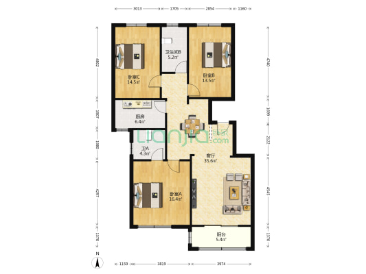 姚江花园(余姚市) 3室1厅2卫 123平方