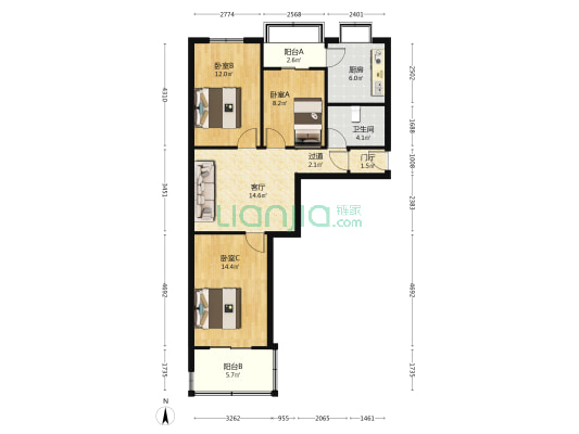 陵青胡同4号院 3室1厅1卫 85平方