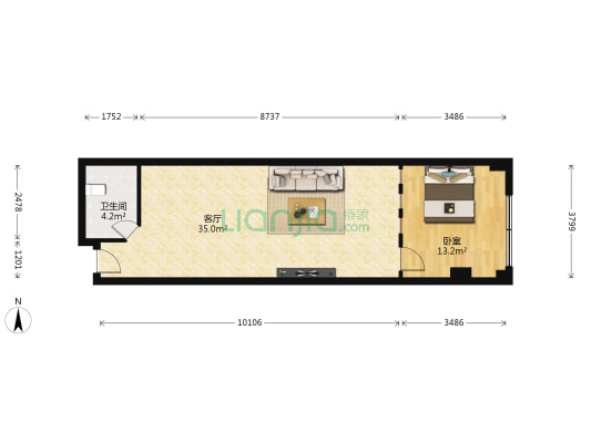 荣民国际公寓 1室1厅1卫 76平方