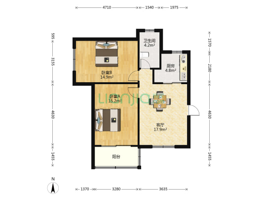 宾唏苑 2室1厅1卫 76平方