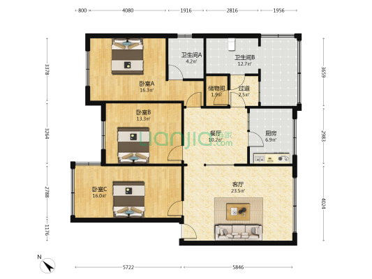 金河东路46号 3室2厅2卫 115平方
