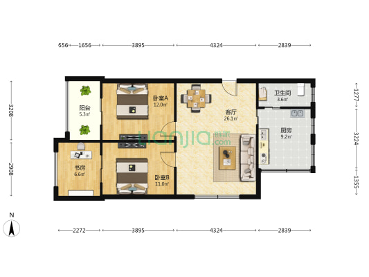 长麦路405号 3室1厅1卫 90平方