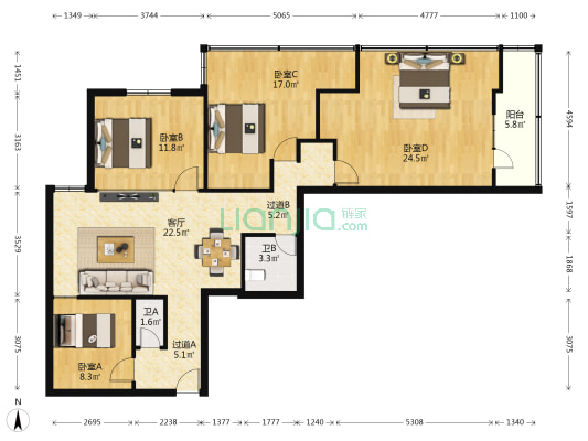 华富小区（秦安路） 4室1厅2卫 145平方