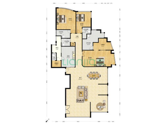 东海花园君豪阁 3室1厅5卫 316平方